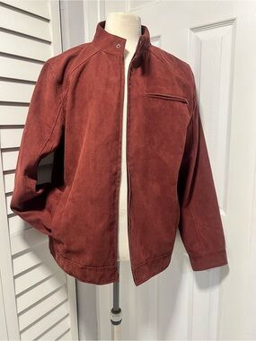 Ring of Fire Men's Suede Bomber Jacket in Rust Red